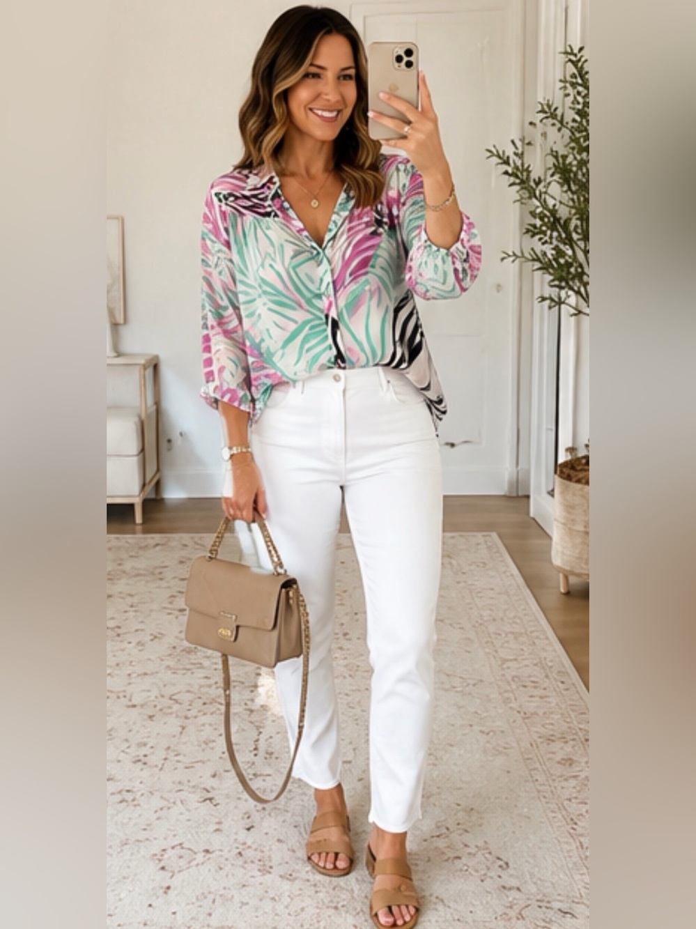 Zara Tropical Floral Sheer Blouse Mint Green Pink Black Size M